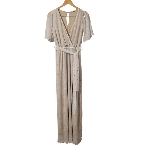 Baltic Born Grace Sparkle Maxi Dress Womens S Ivory Side Slit Floor Length - Picture 2 of 12